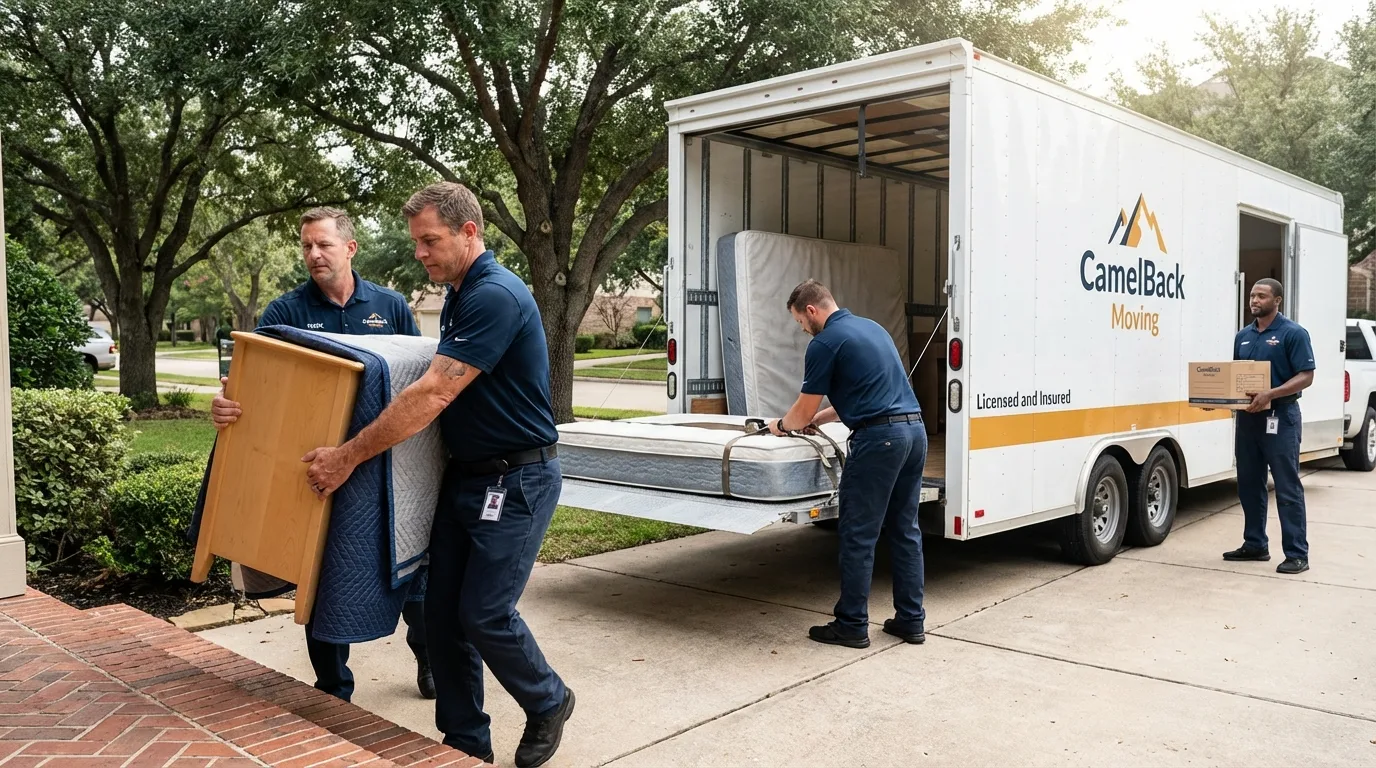 Crew loading residential truck for cross-state move from Greenwood, AR