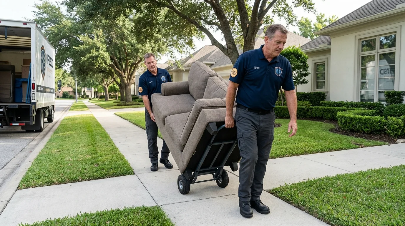 Local residential moving crew loading furniture in Greenwood, AR